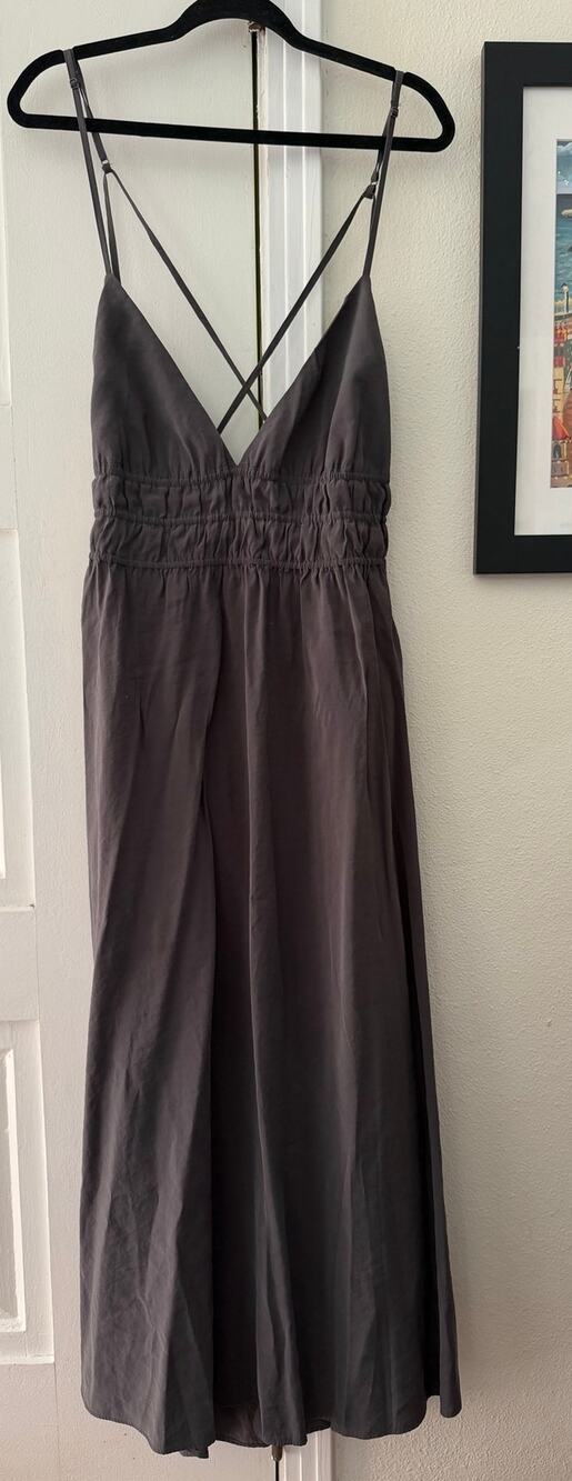 Zara Charcoal Gray Strappy open back v-neck flowy maxi dress size XL